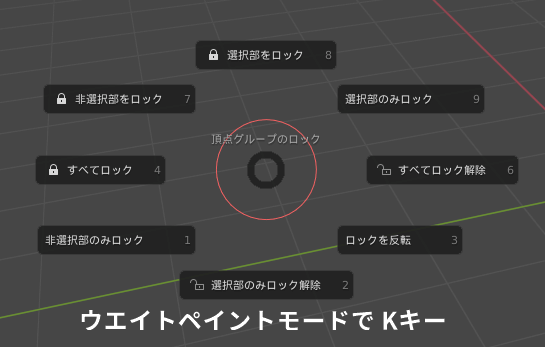 ウエイトペイントモードで頂点グループのロック